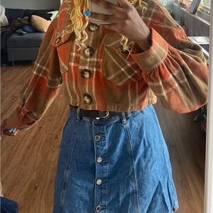 SHEIN Orange Plaid Jacket